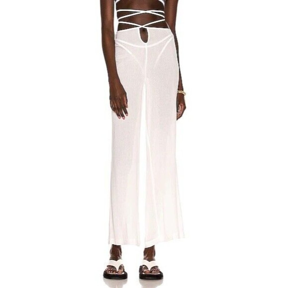 Adam Selman Sport Vacation Pants White Tie Waist - Picture 2 of 6